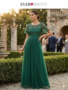 Ever Pretty Green Embroidered Tulle Gown Formal Evening Prom Wedding Dress